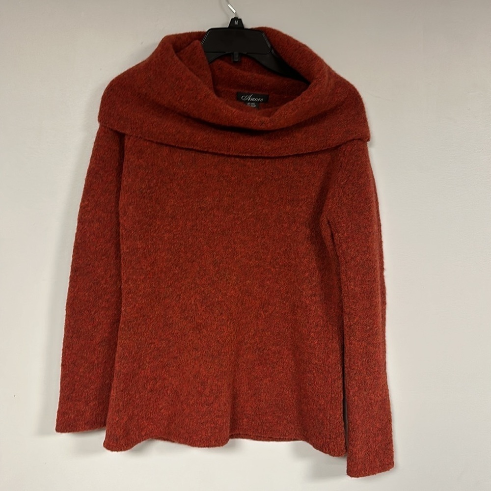 Amore  Beautiful WARM, 80% Wool RUST  Large Cowl Neck Sweater,, L